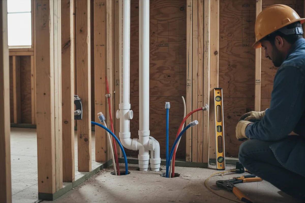 Drain and supply rough-in during Sump Pump Repair in White Mills